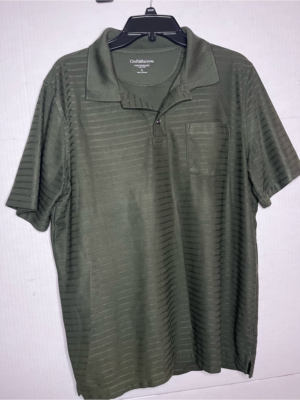 croft & barrow Olive Green Men's Polo Shirt with Subtle Stripe